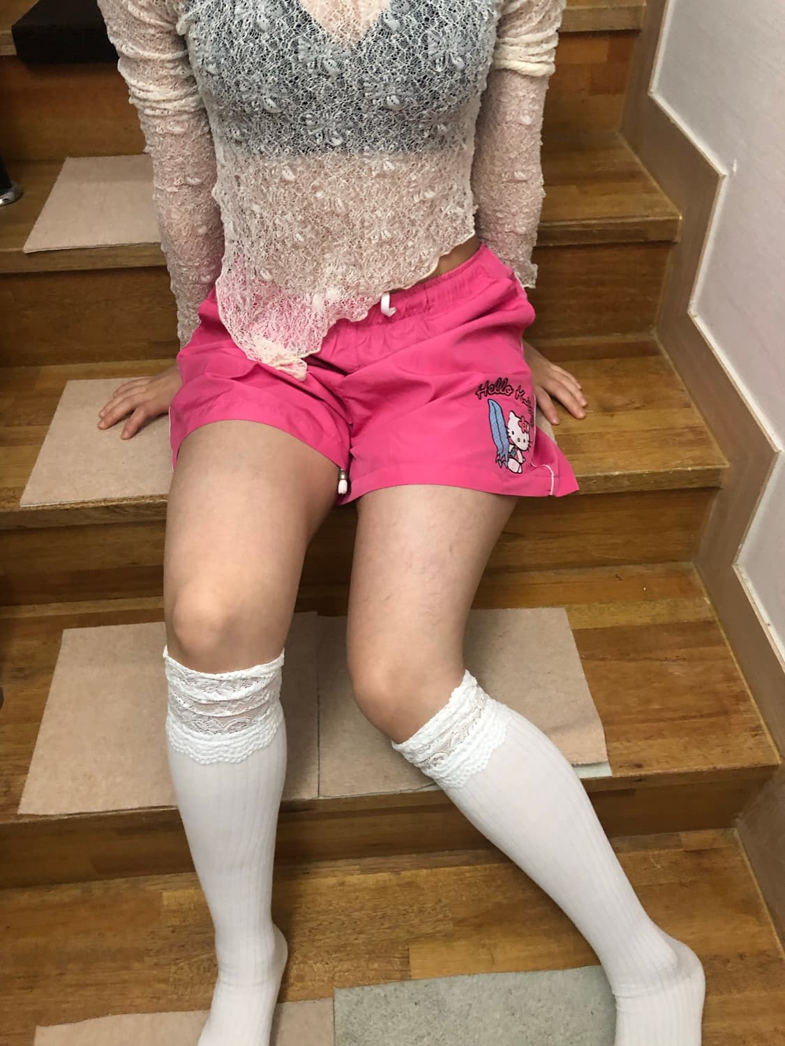 빈티지 헬로키티 핫핑크 팬츠 상품이미지3