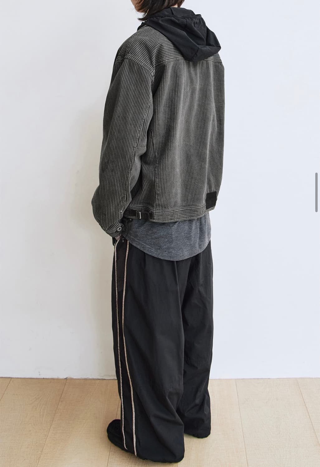 폴리테루 유즈드 트러커 자켓 다이드 그레이 (스트라이프, 재패니즈 패브릭 상품이미지4