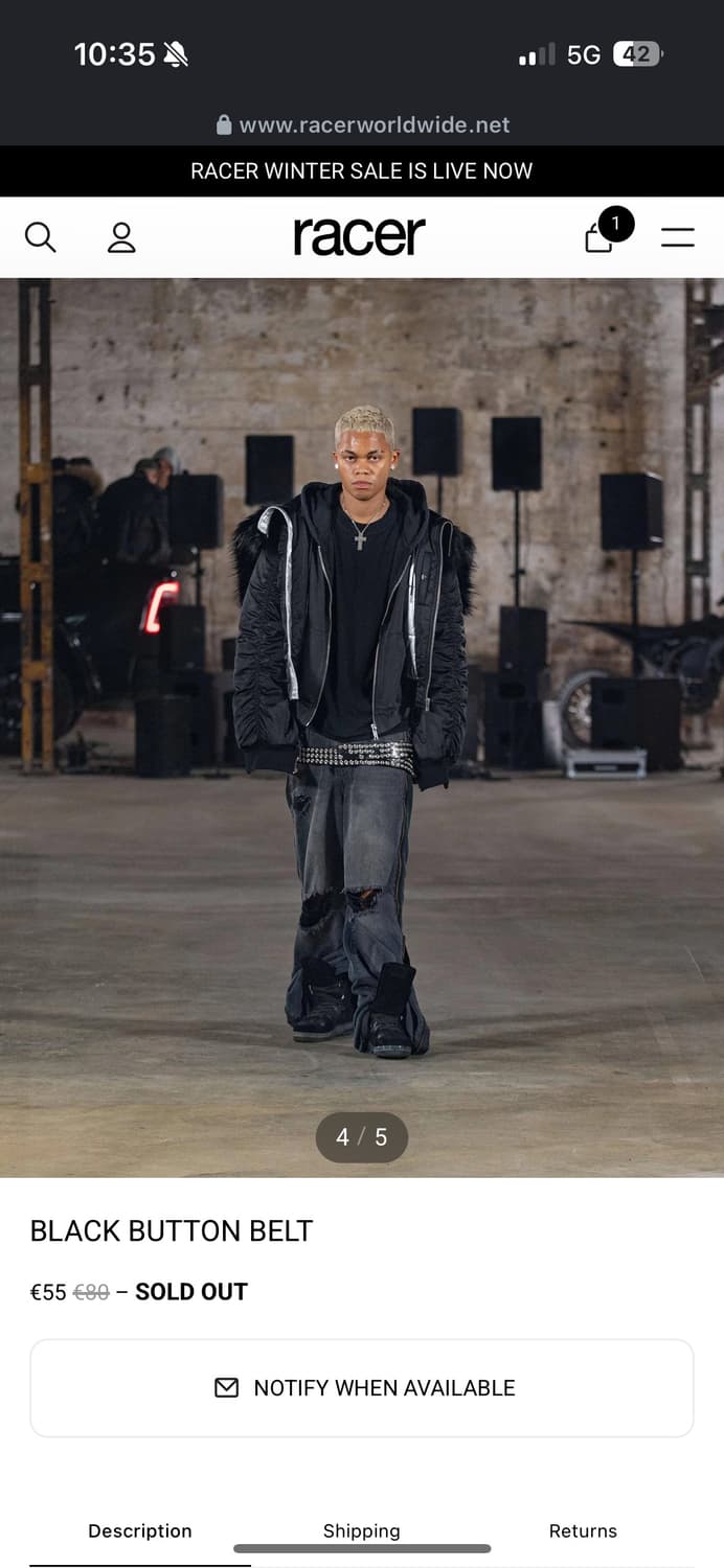 racerworldwide balck button belt 상품이미지2