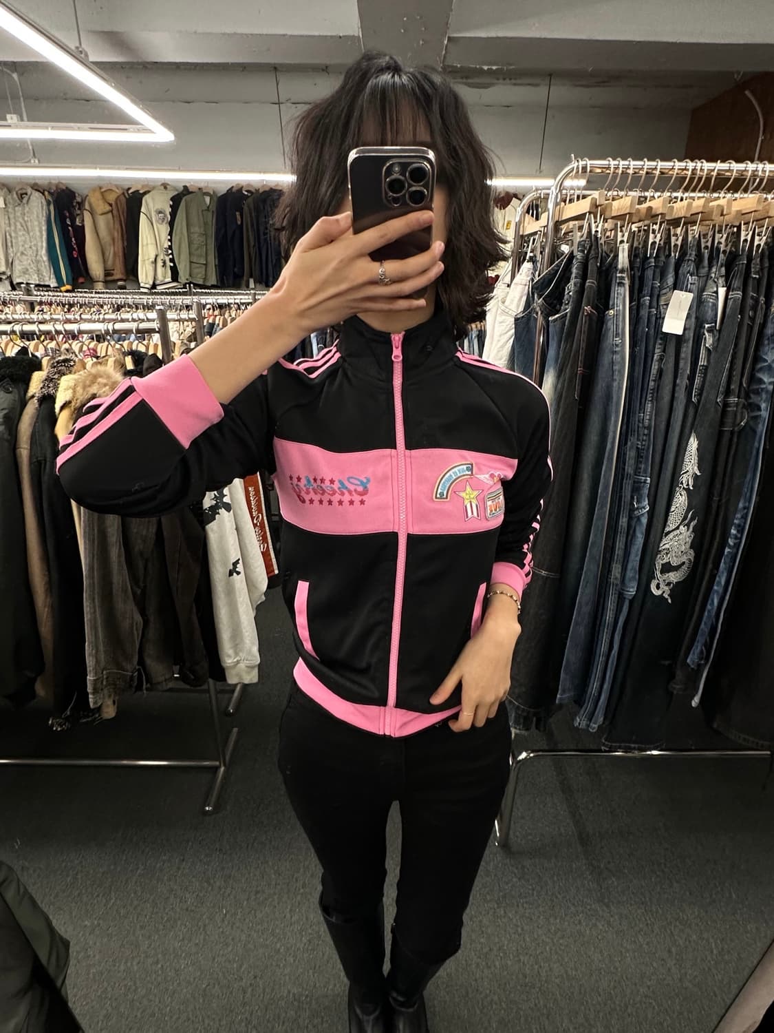 150)Japanese Vintage 여성 블랙핑크 패치 져지 상품이미지2