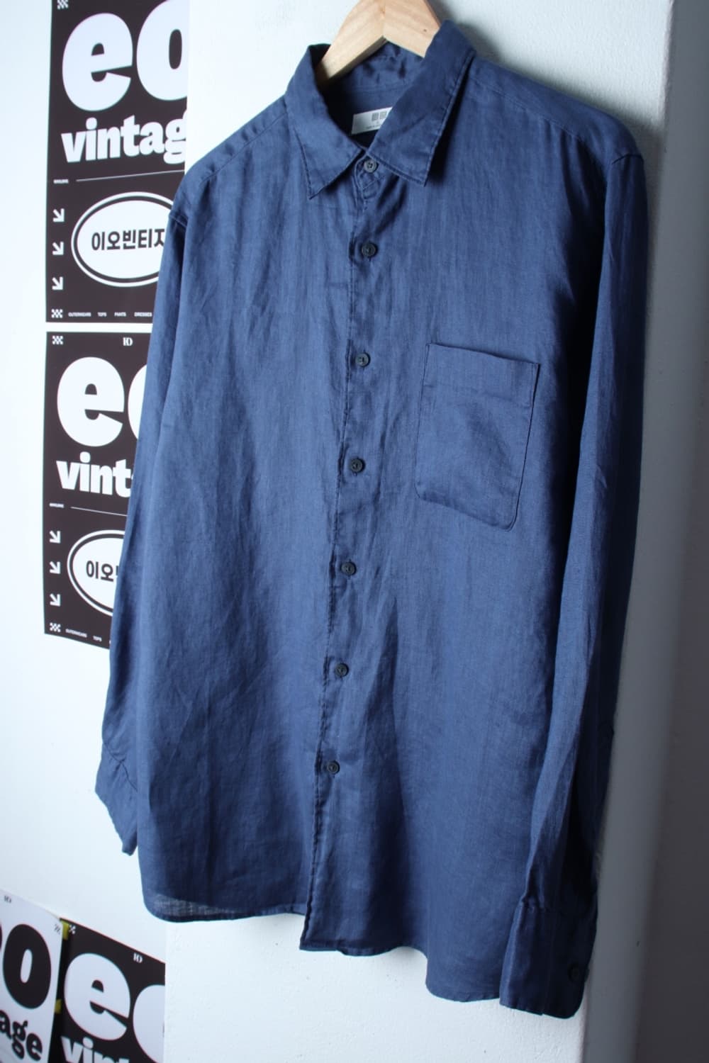 (XL-2XL) 유니클로 셔츠 남방 린넨 마 무지 블루-H3H33694 상품이미지1