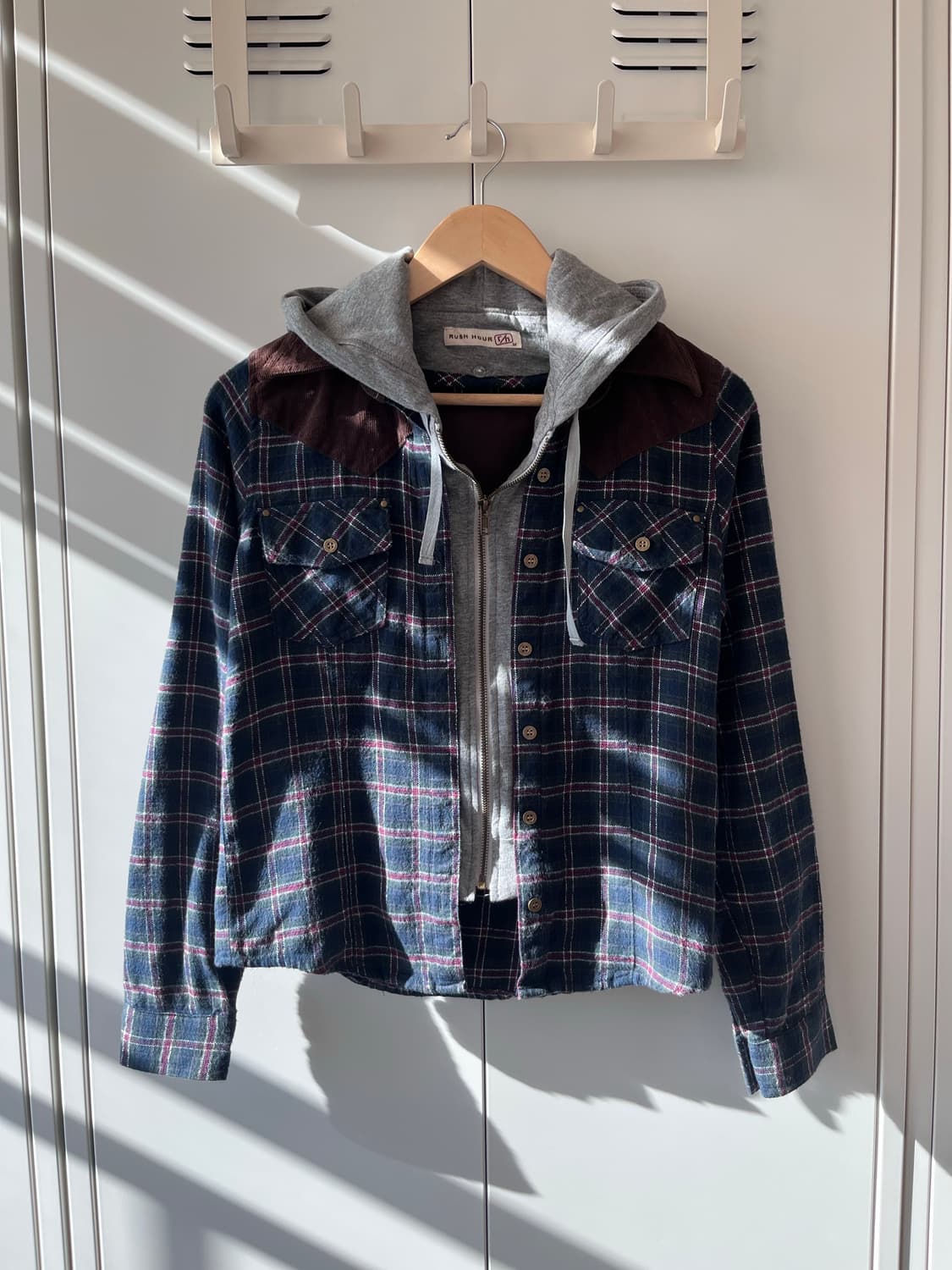 Rush hour 후드 레이어드 체크 남방 집업 상품이미지8