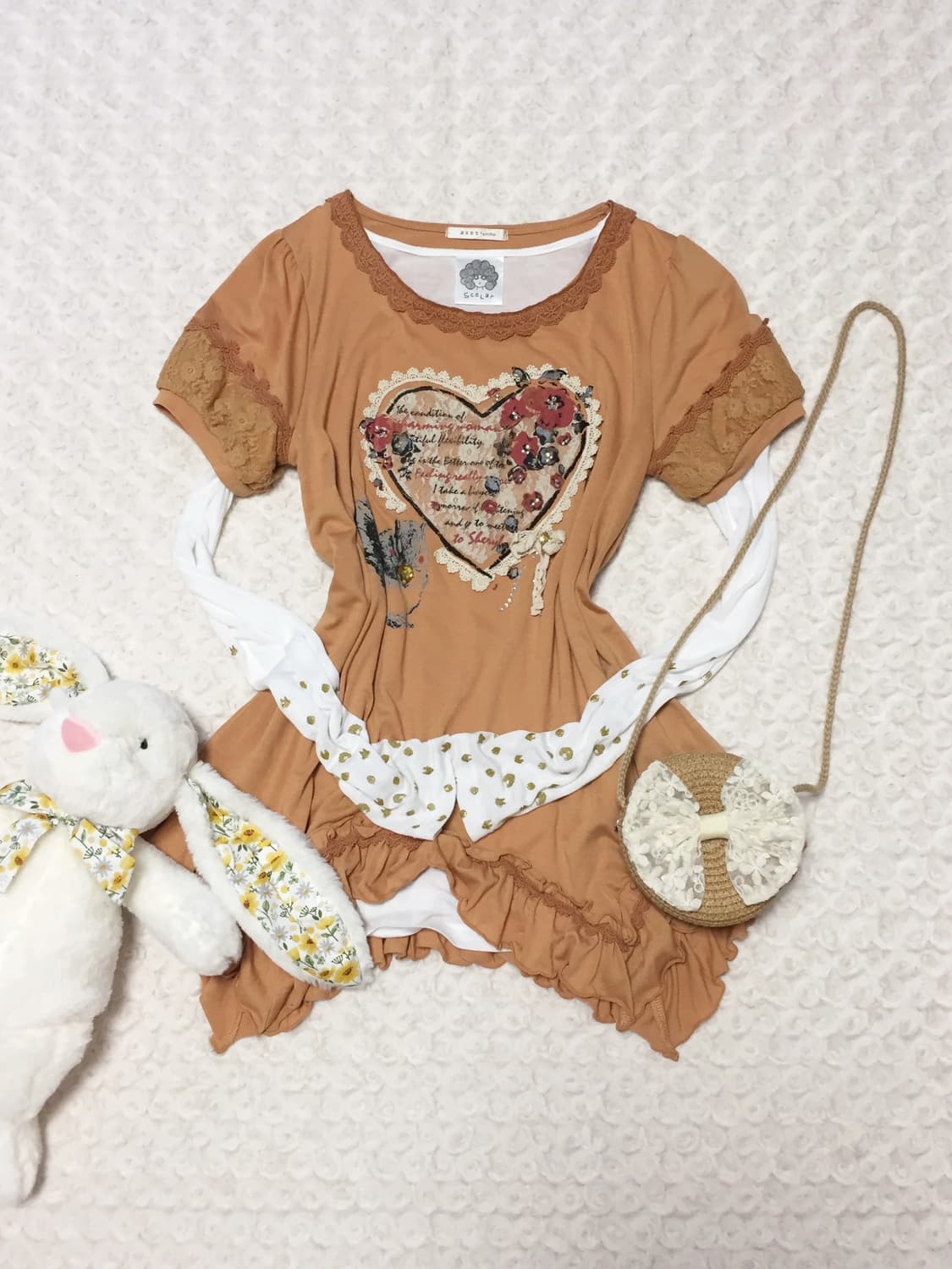 빈티지 엑시즈팜 카라멜 반팔 + 스콜라 프린팅소매 슬리브 2p set 상품이미지1