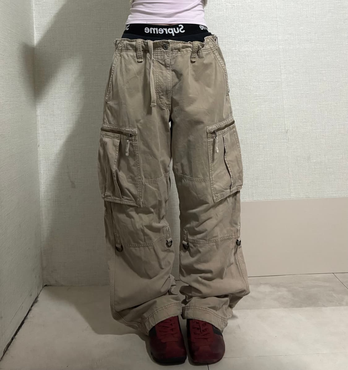 베이지 와이드핏 카고팬츠 상품이미지2