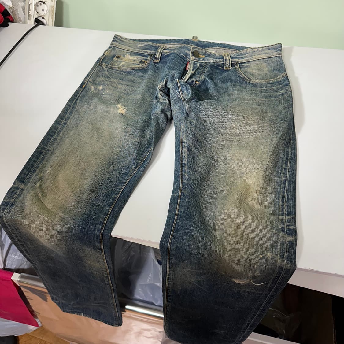 M 디스퀘어드2 버튼플라이 녹워시드 슬림핏 셀비지 데님팬츠 상품이미지4