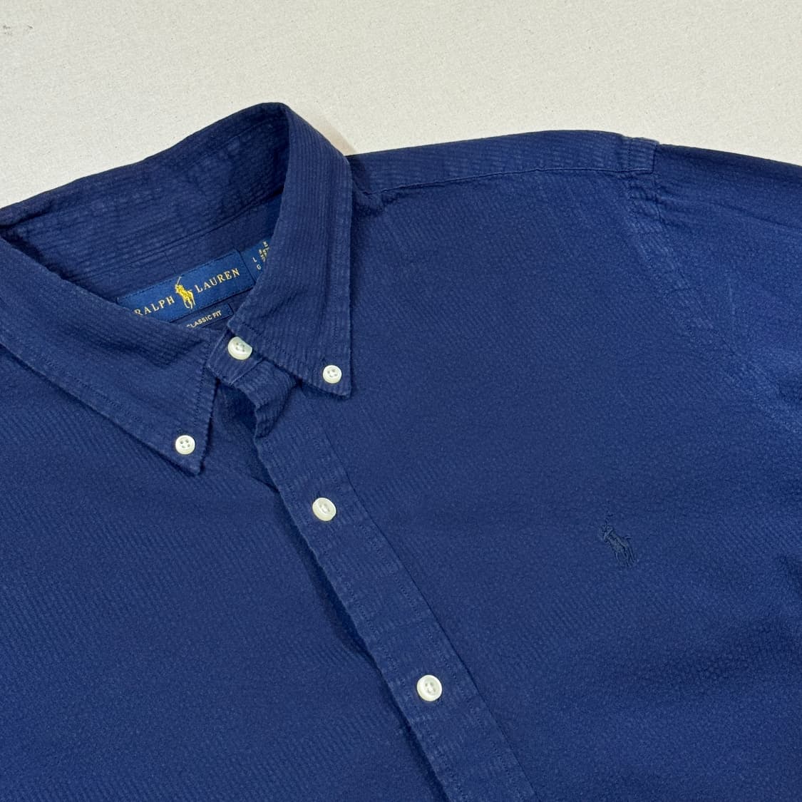 L) 폴로 랄프로렌 클래식핏 네이비 시어서커 린넨 셔츠 상품이미지4