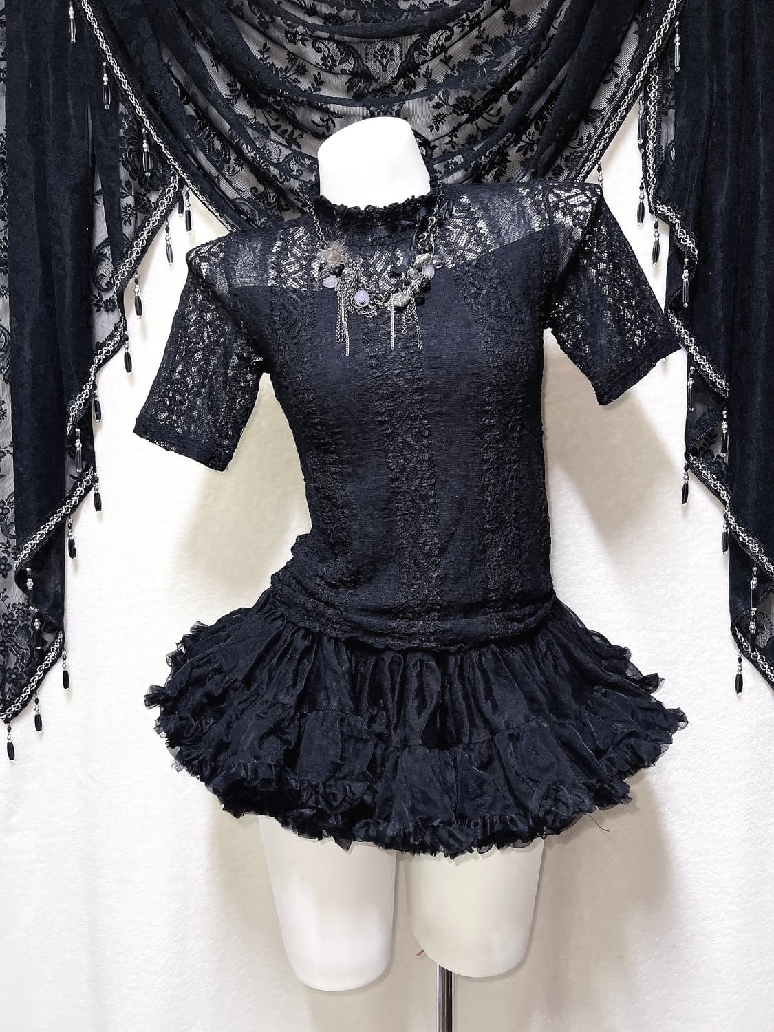 로맨틱고딕 고스로리 펑크 레이스 시스루 반팔탑 오네갸루 아게하 미사 세라 상품이미지6