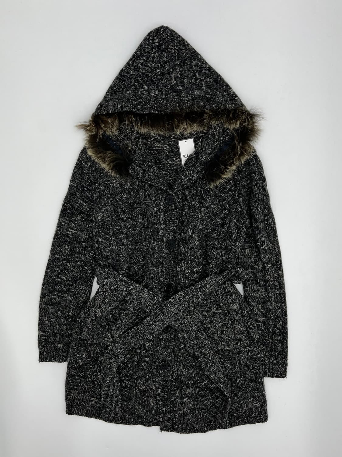 빈티지 퍼 후드 롱 니트 가디건 상품이미지1