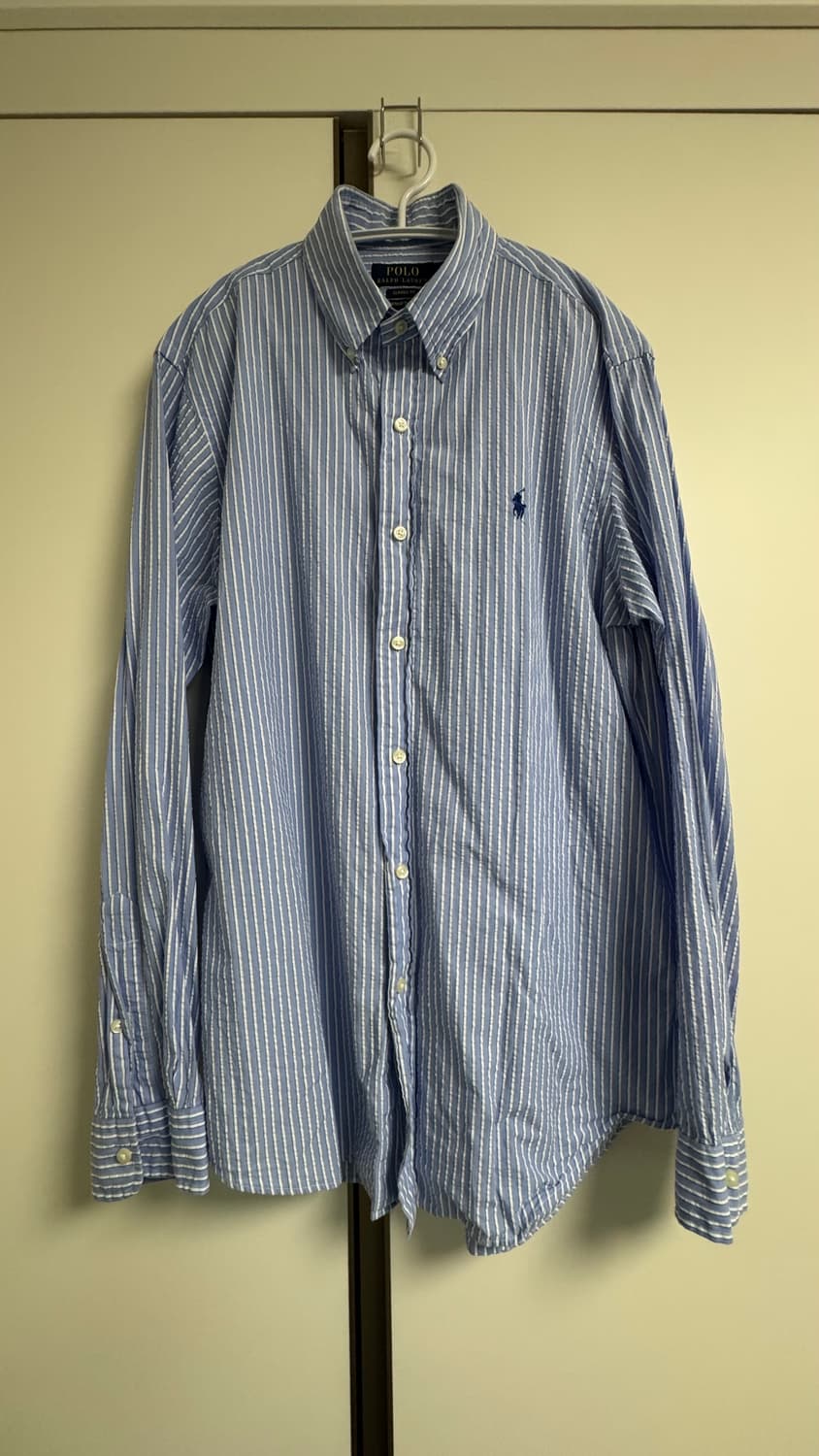 [M] 폴로 랄프 로렌 시어서커 블루 스트라이프 셔츠 QR 상품이미지2