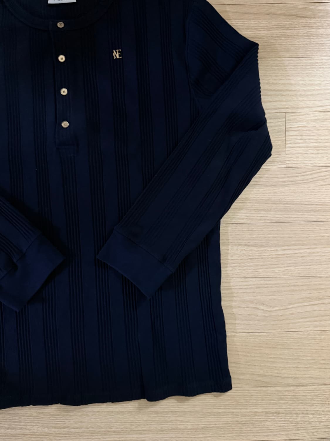 노이스 코튼 립 롱 슬리브 헨리넥 네이비 XL 상품이미지5