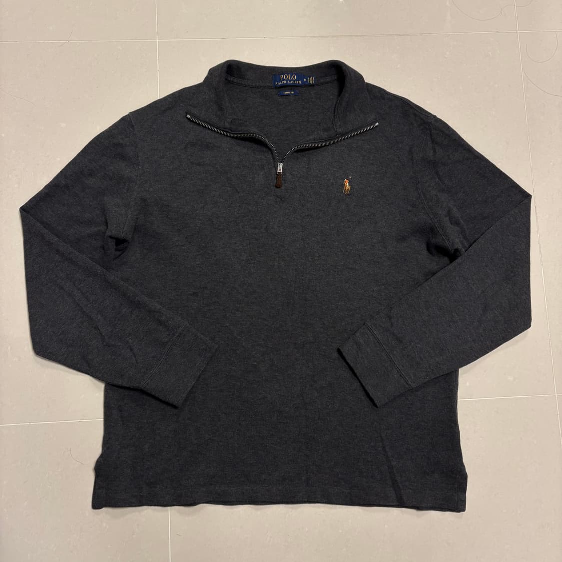 정품 폴로 랄프로렌 신형 반집업 코튼 니트 차콜 상품이미지2