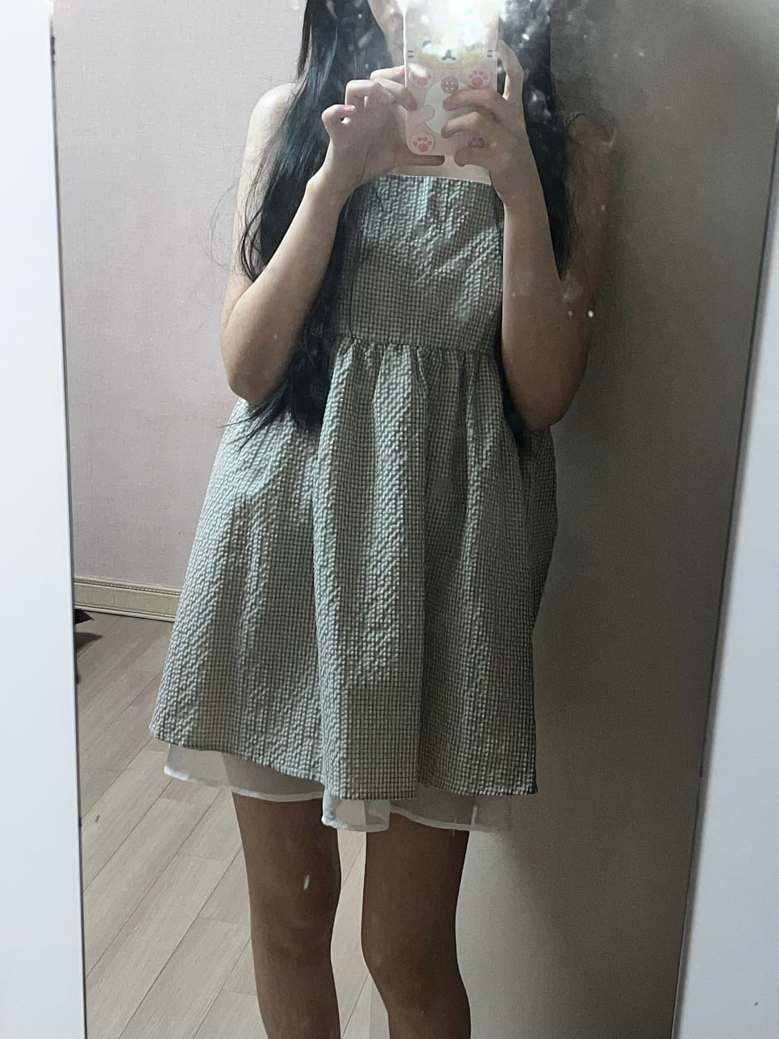 스나계 히메갸루 체크 나시 원피스 상품이미지2