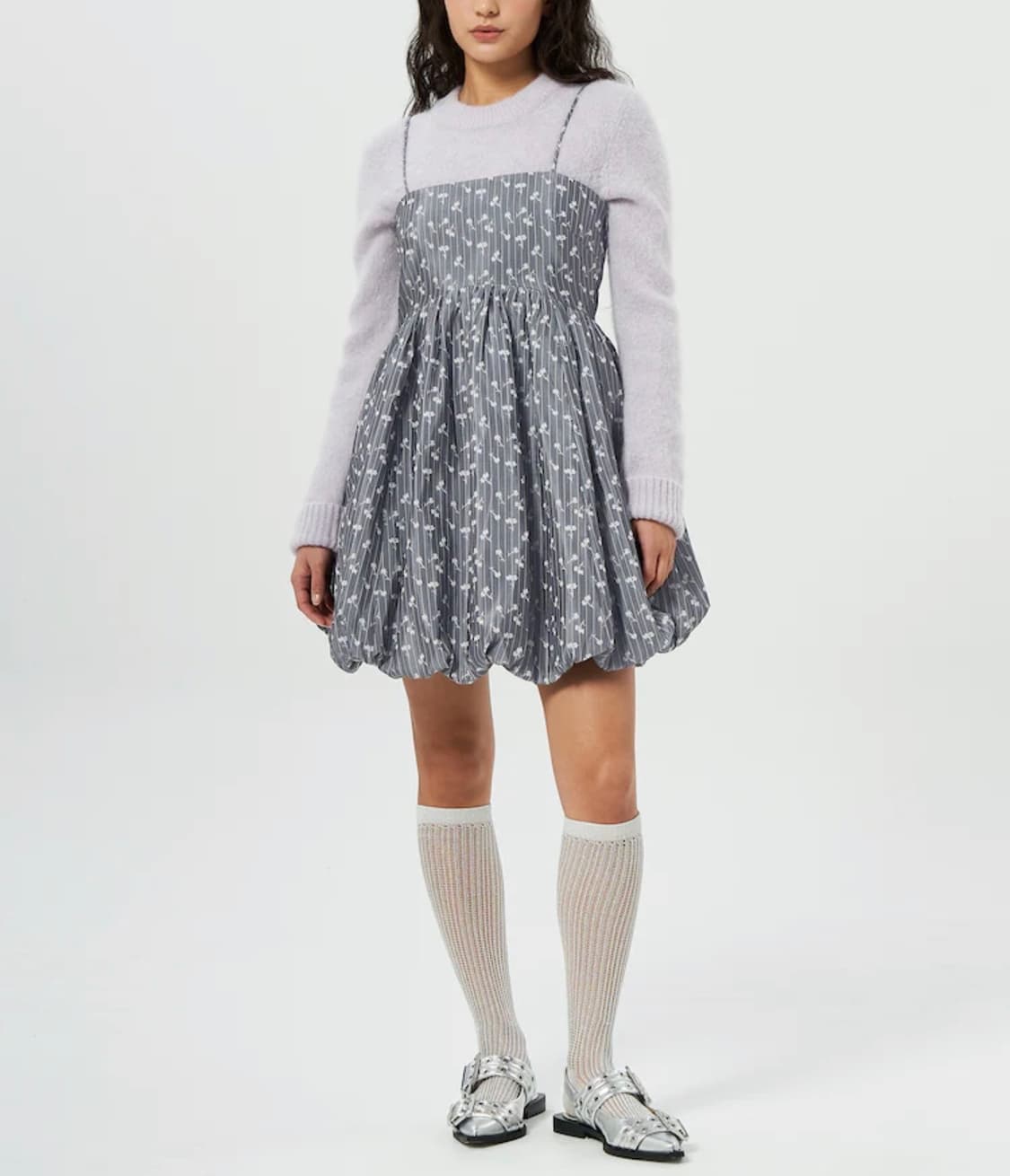 GANNI 가니 아세테이트 자카드 스트랩 미니 드레스 원피스 그레이 상품이미지4