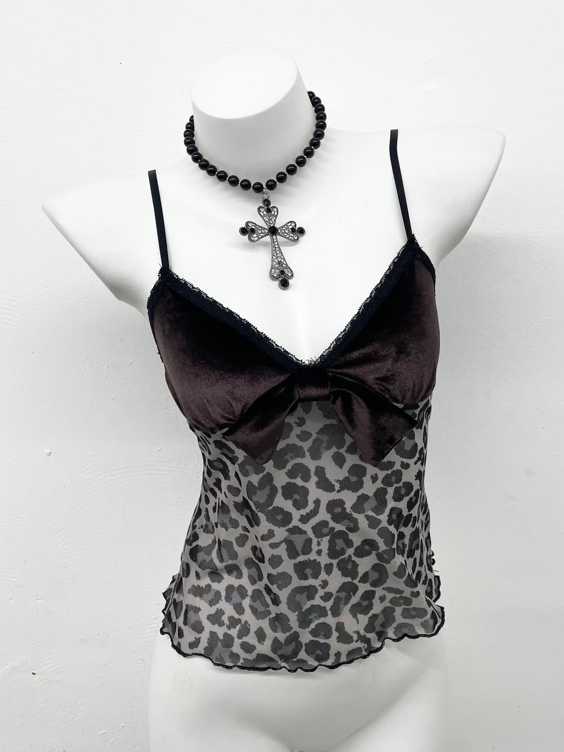 갸루 레오파드 리본 슬립 상품이미지1