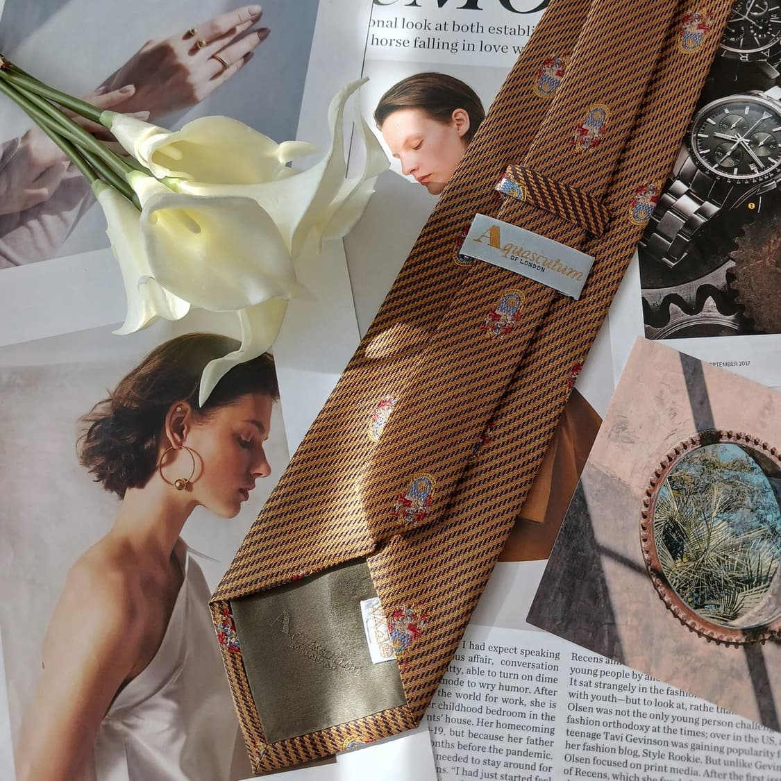 아쿠아스큐텀 실크 하운드투스 엠블럼 넥타이 9.9cm A+등급A18861 상품이미지4