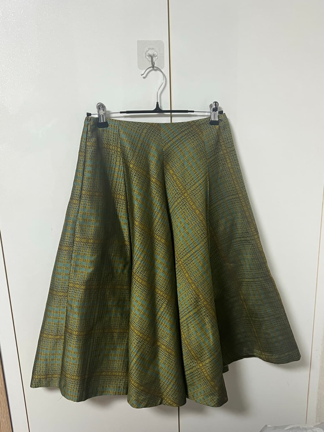 빈티지 그린체크 A라인 미디 스커트 상품이미지1