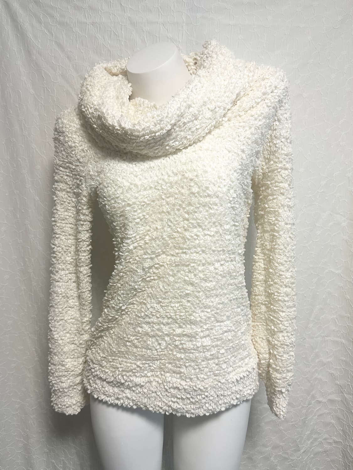 빈티지 갸루 금장 부클 니트 하이넥 오프숄더 원피스 탑 상품이미지5