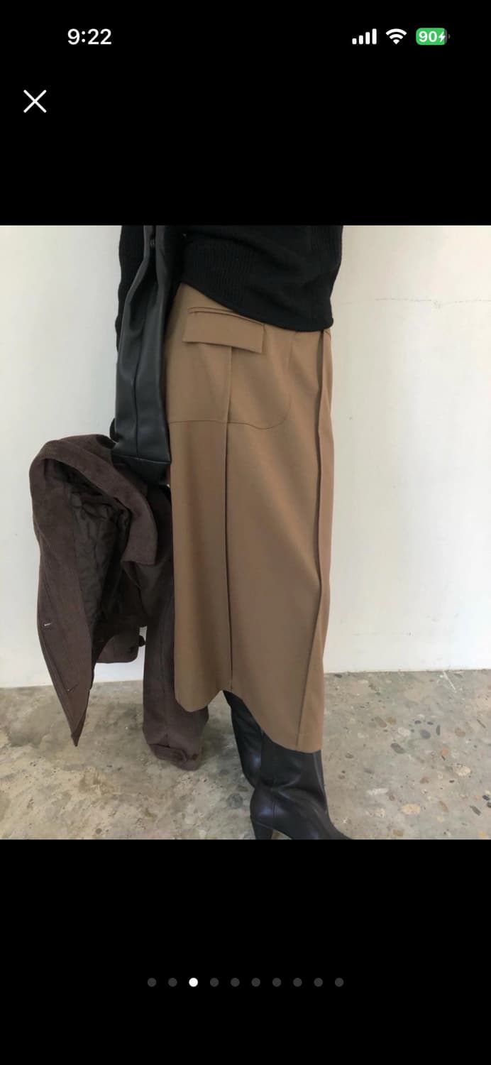 브리드 포켓 스트랩 울 스커트 차콜 S 상품이미지3