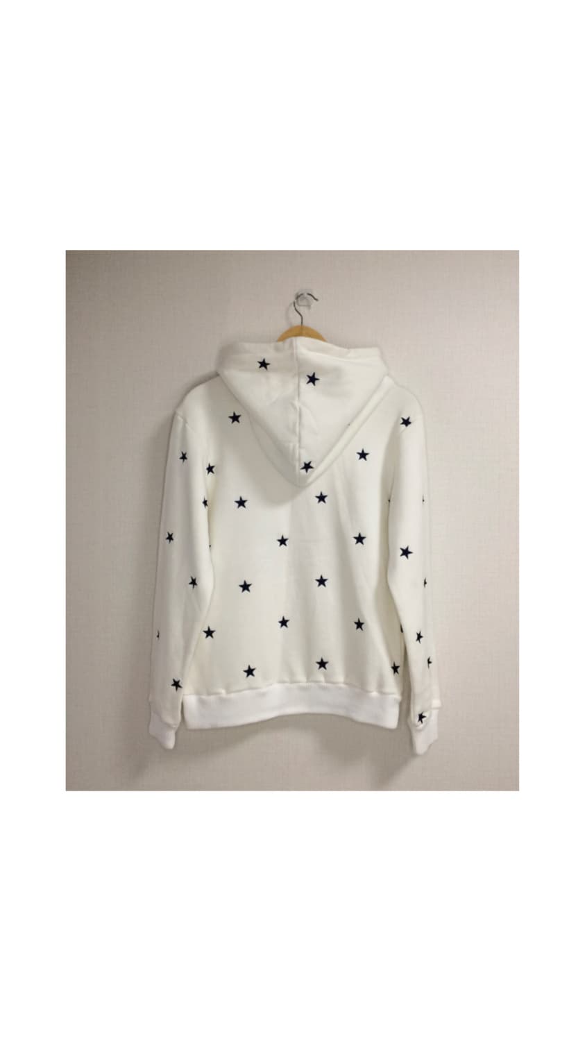 빈티지 화이트 네이비 별 무늬 자수 기모 후드티 상품이미지5