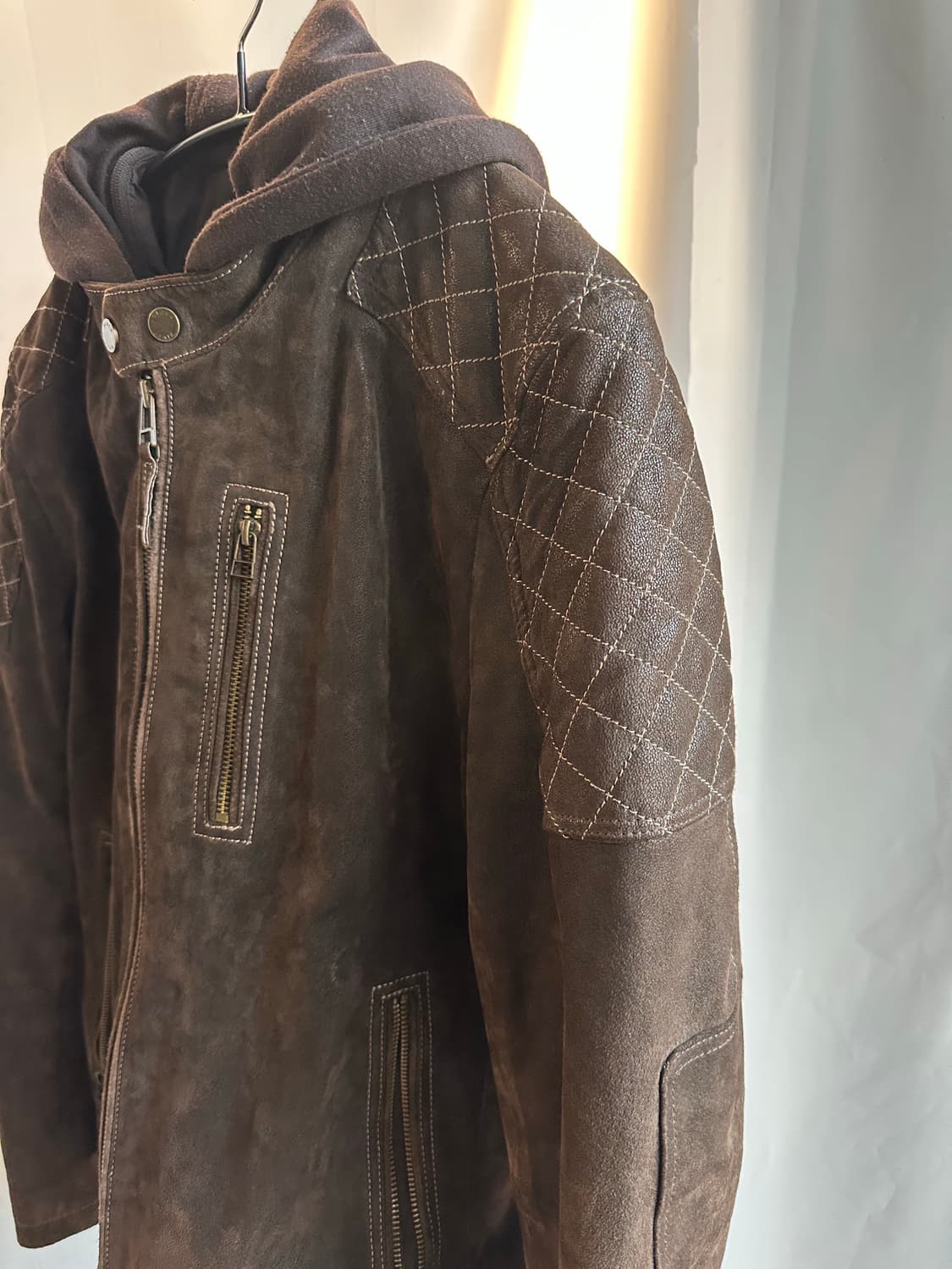 Black rivet 레더 후드 바이커 자켓 상품이미지3