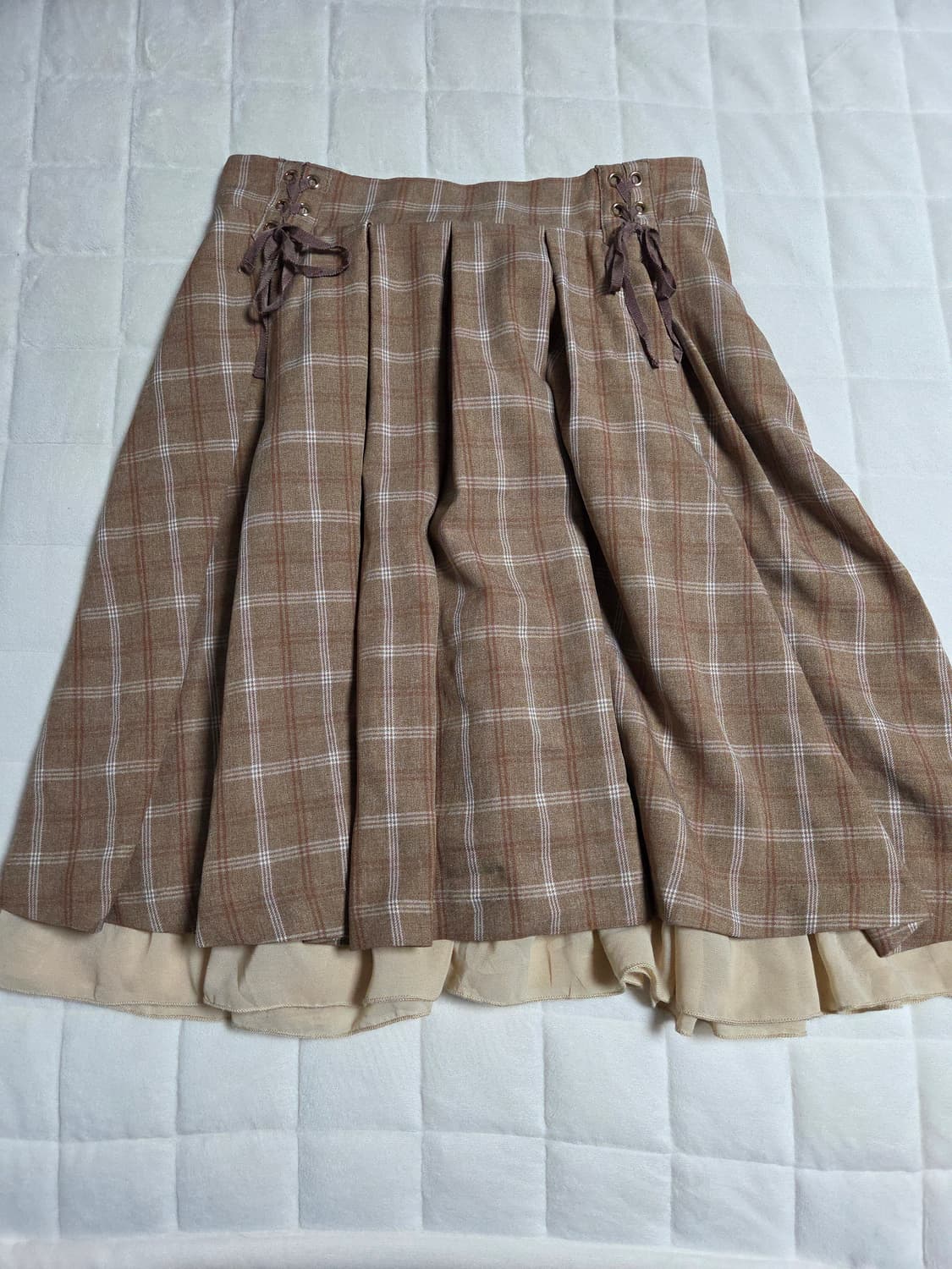 숲속모리 러블리 레이어드 치마 미디스커트 숏스커트 밴딩 아일릿 디테일 상품이미지1