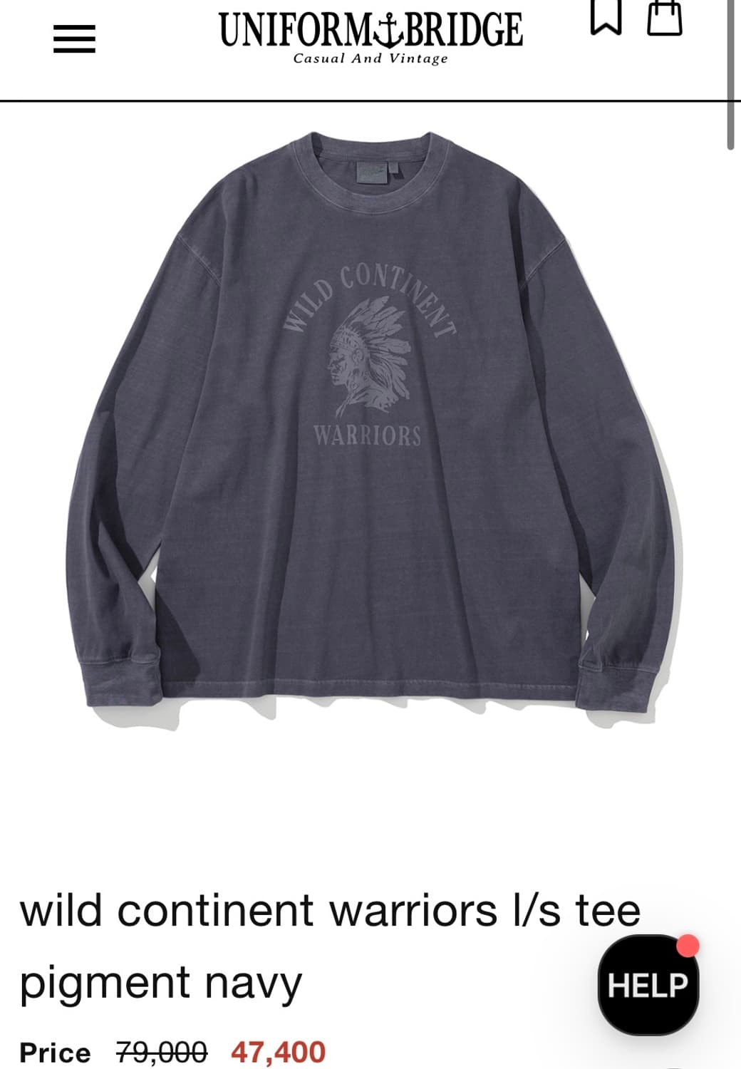 유니폼 브릿지 피그먼트 롱슬리브 네이비 새상품 상품이미지1