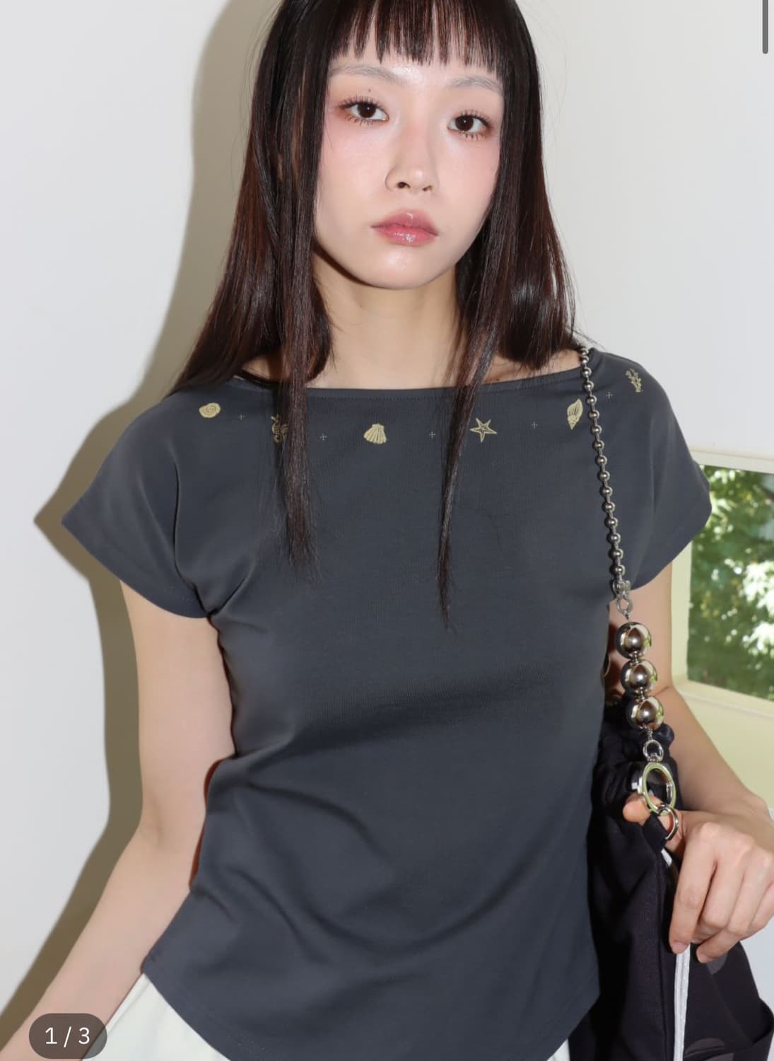 온스카 SHELL CAP SLEEVE T (CHARCOAL)  상품이미지1