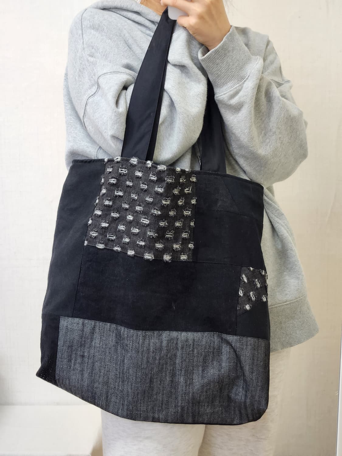 데님 면 블랙 패치워크 빈티지 유니크 숄더백 상품이미지3