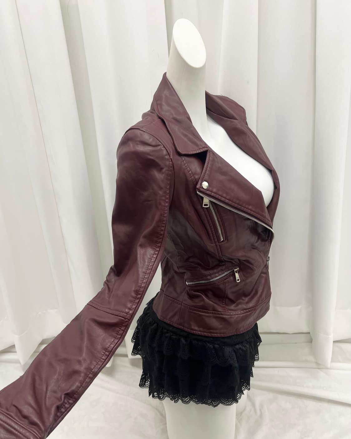 버건디 레더 자켓 상품이미지3