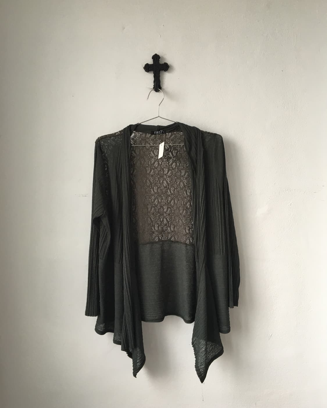 Lace layered open drape cardigan 상품이미지1