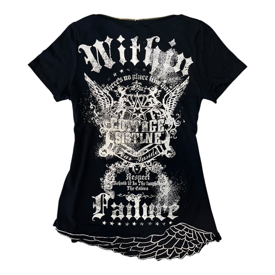 M.K.R 엠케이알 밑단자수 십자참 지퍼 반팔티 펑크y2k갸루 상품이미지1