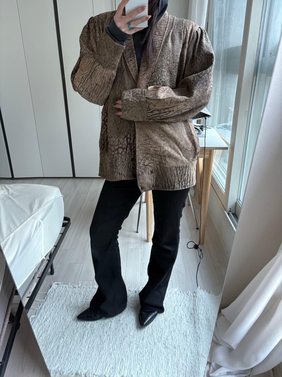 Crack Pattern Leather Jacket 상품이미지3