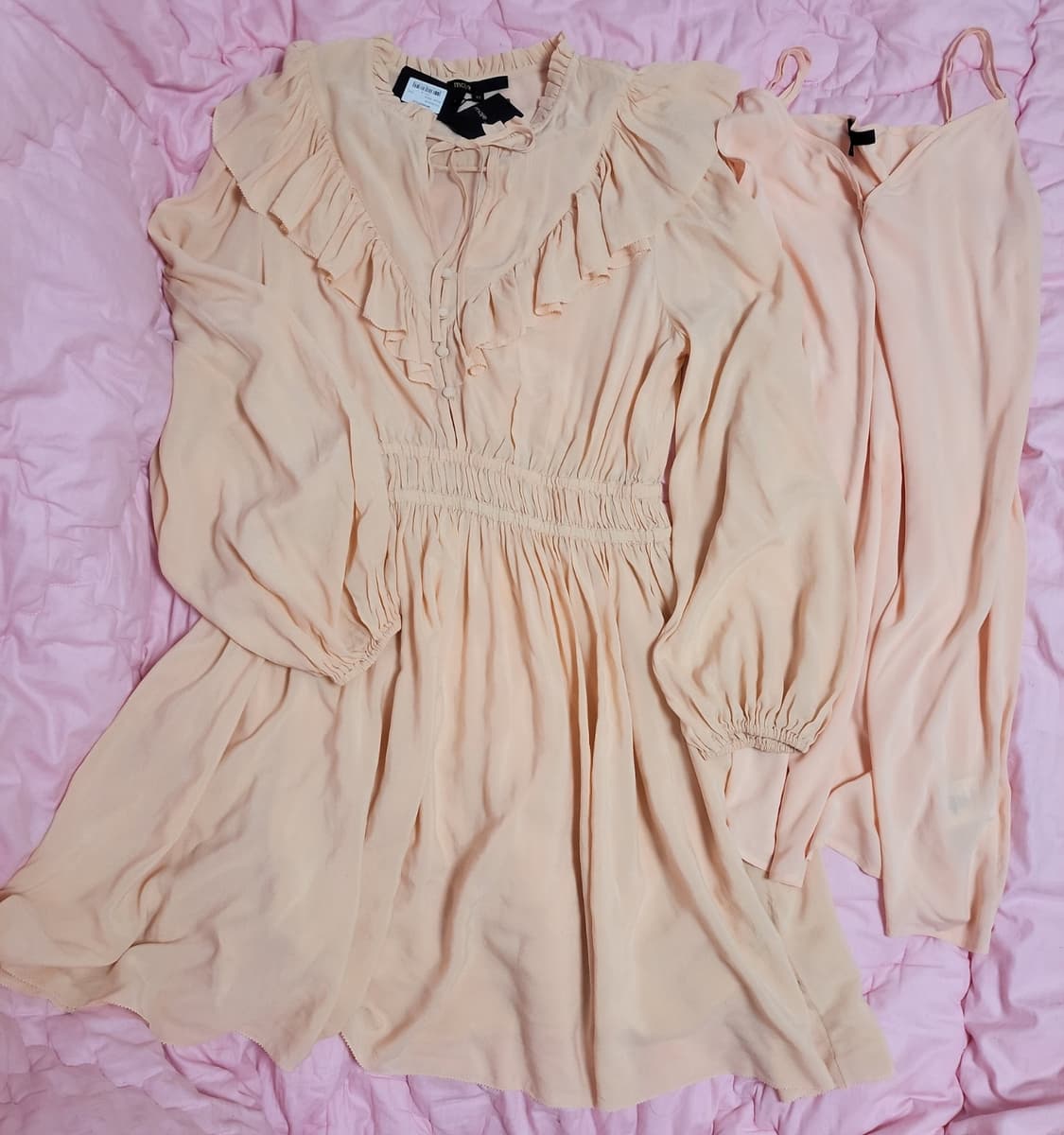 급처새상품!maje 마쥬 피치핑크 러플 리본 혜리원피스 셀프포트레이트st 상품이미지4