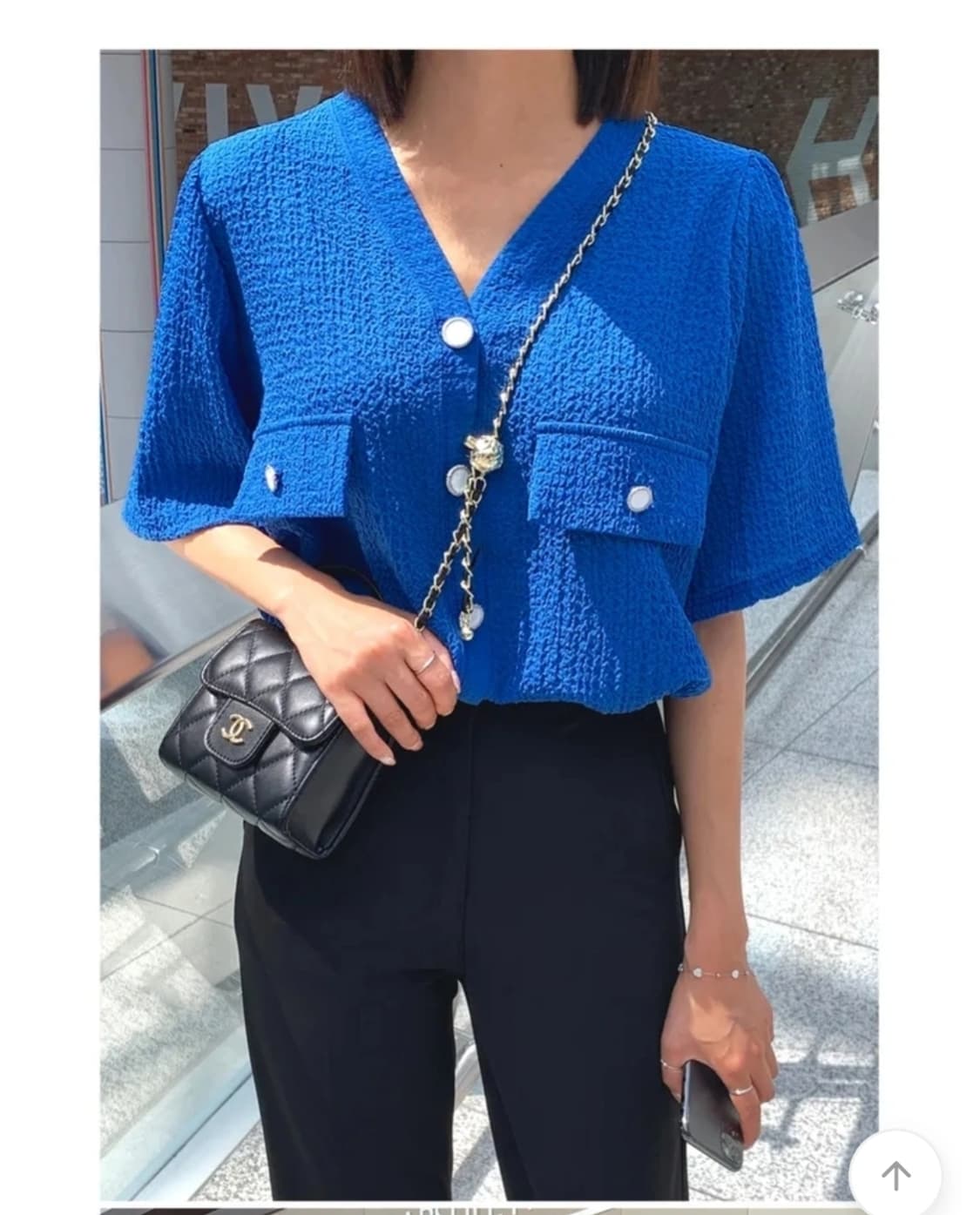 파란색 지지미 반팔블라우스 상품이미지1