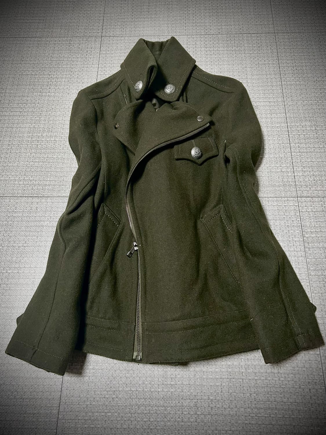 *rare design* 2000s JPN 카키 사선 피코트 자켓 상품이미지1