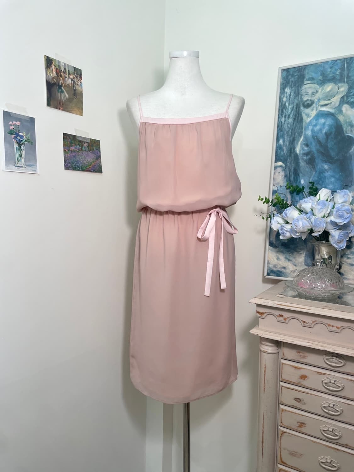 pink bow waist shirring chiffon opc 상품이미지1