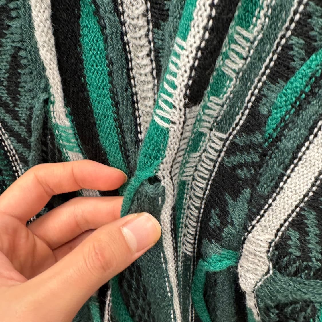 JPN VTG 웨이브 패턴 롱 니트 스웨터 케이블 디테일 카키 상품이미지8