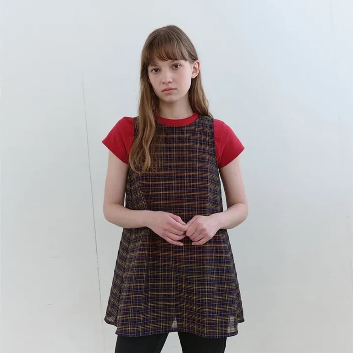 엔조블루스 시어 체크 슬리브리스탑 네이비(1회착용) 상품이미지1