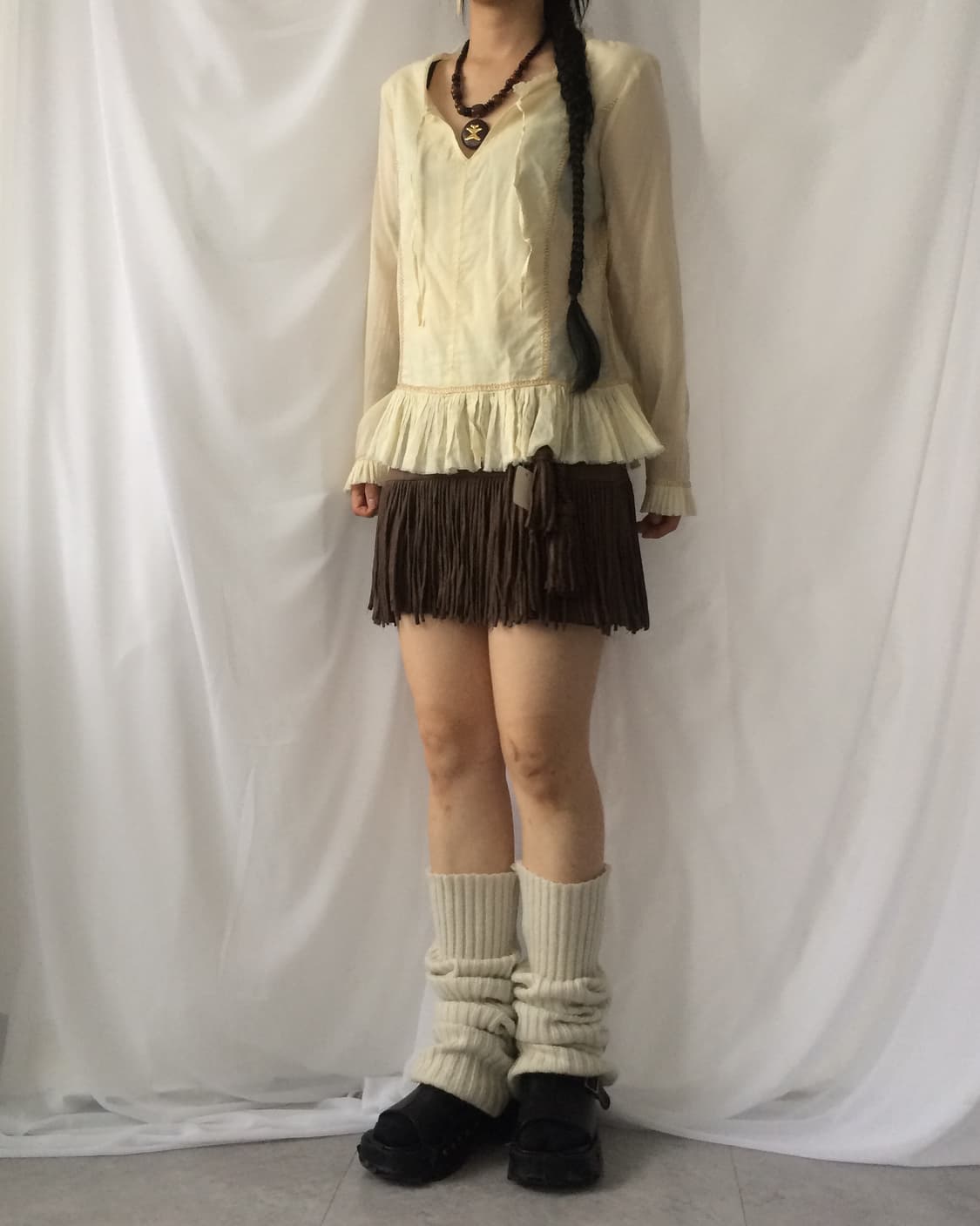 Drop point fringe mini skirt 상품이미지7