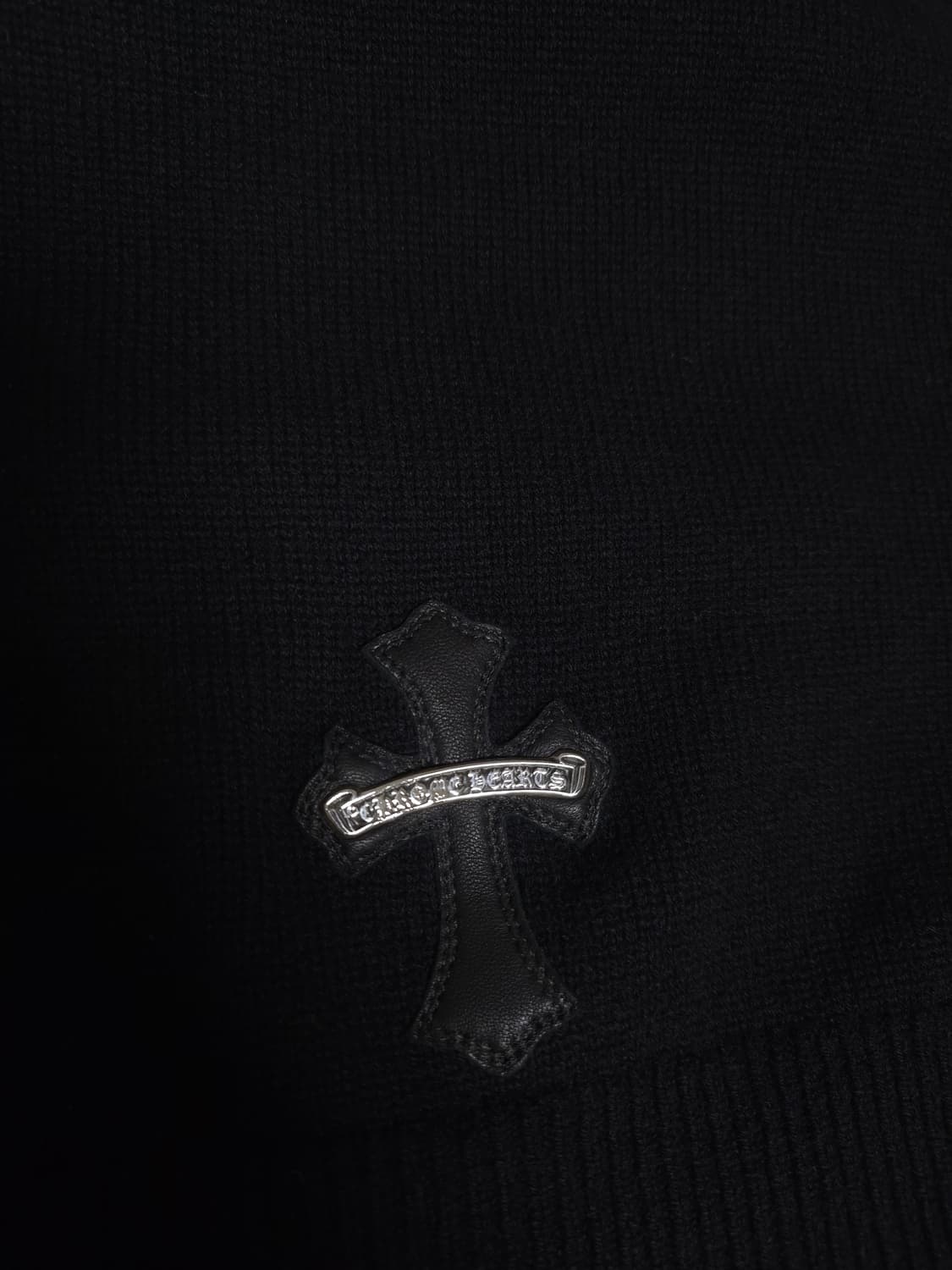 [XL] 크롬하츠 레더패치 캐시미어 후드 블랙 상품이미지4