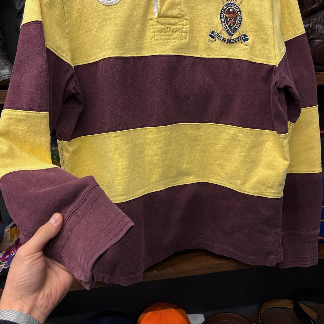 90s 폴로 재팬라인 넘버링 자수 패치 스트라이프 PK 럭비 티 N320 상품이미지4