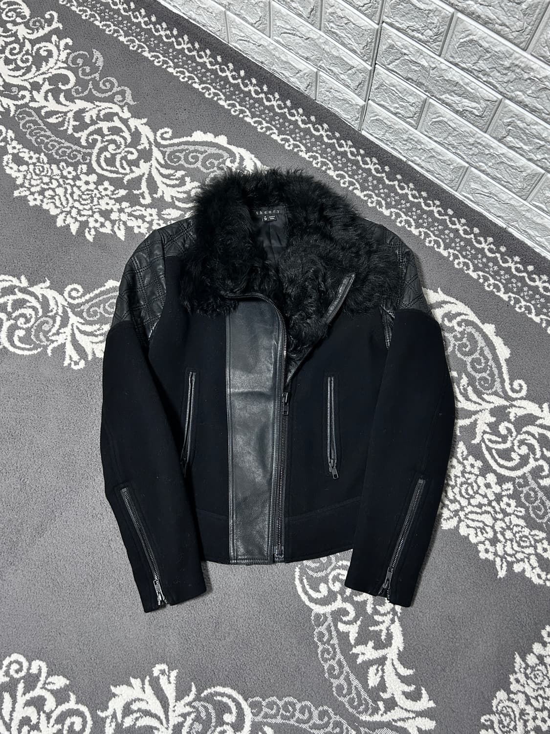 띠어리 울 × 레더 퍼 카라 자켓 상품이미지3