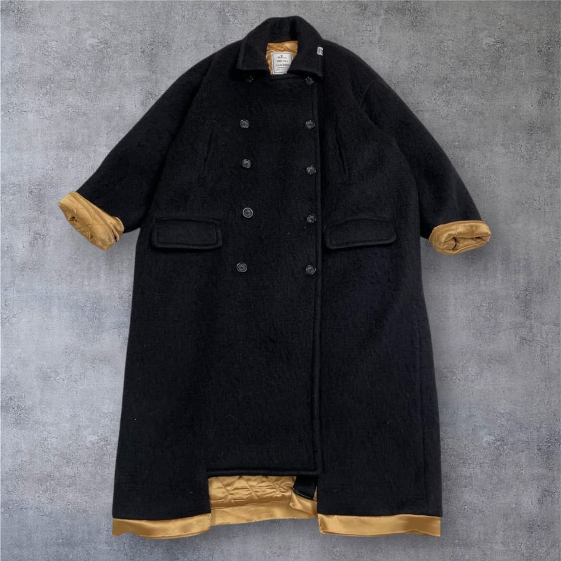 미하라 야스히로  블랙 더블 브레스티드 울 롱 코트 M 상품이미지2