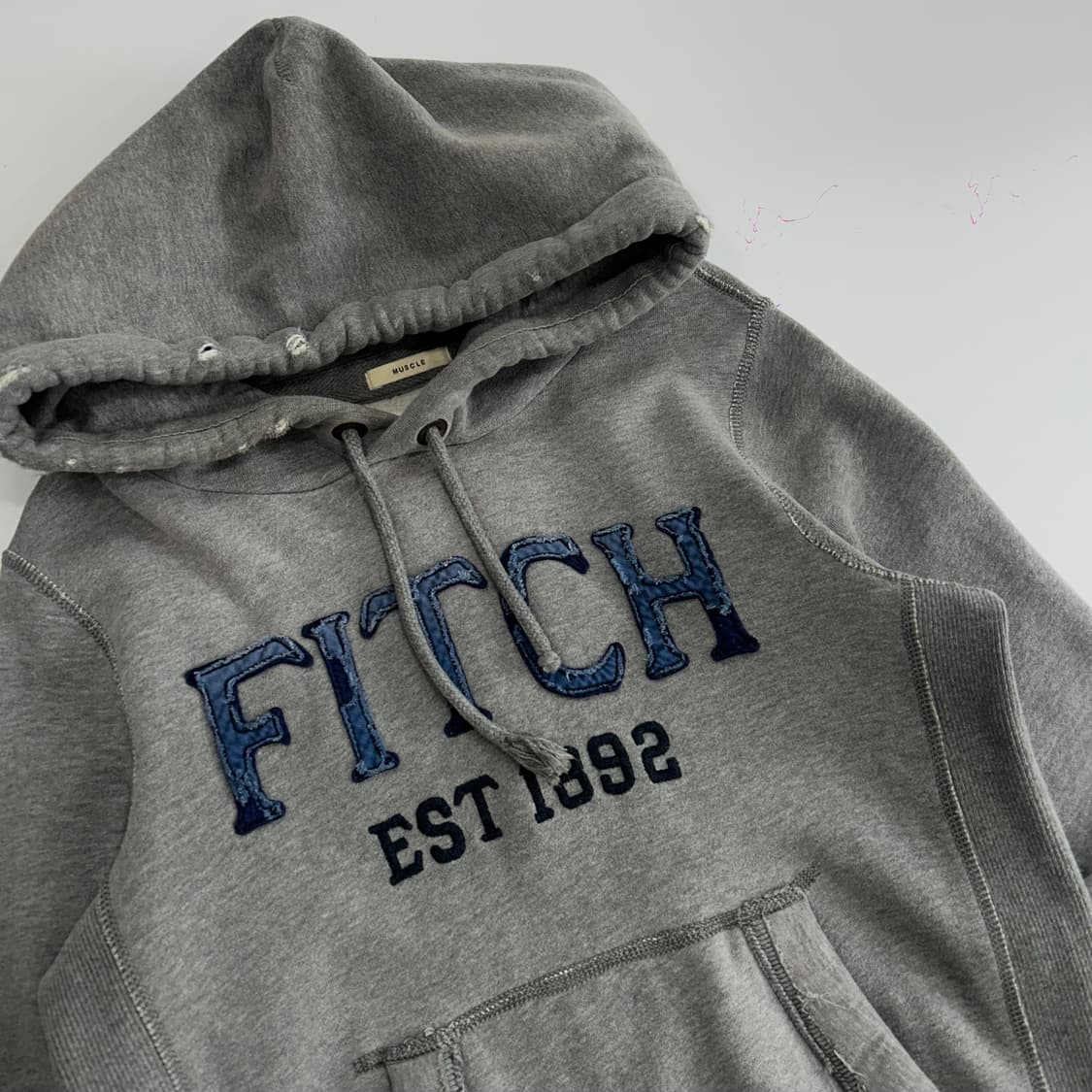 Abercrombie 아베크롬비 그런지 데님 로고 그레이 후드티  상품이미지4