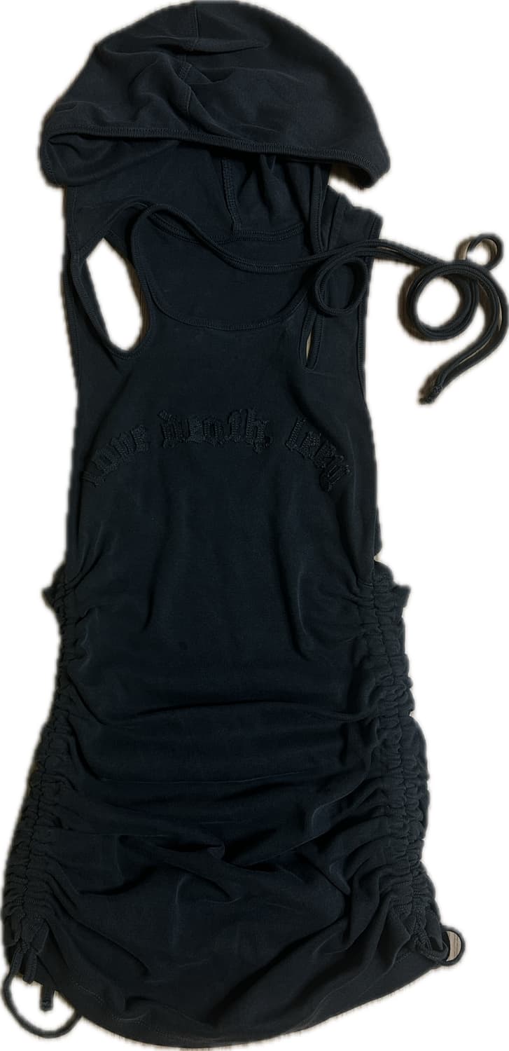 leey VINTAGE LOGO SHIRRED DRESS CHARCOAL 상품이미지3