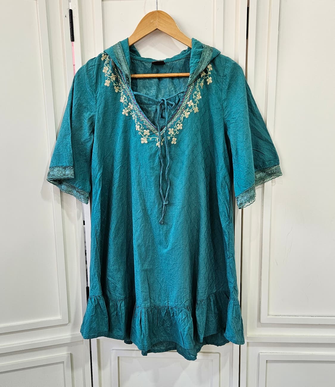 자수 후드 튜닉 원피스 상품이미지1