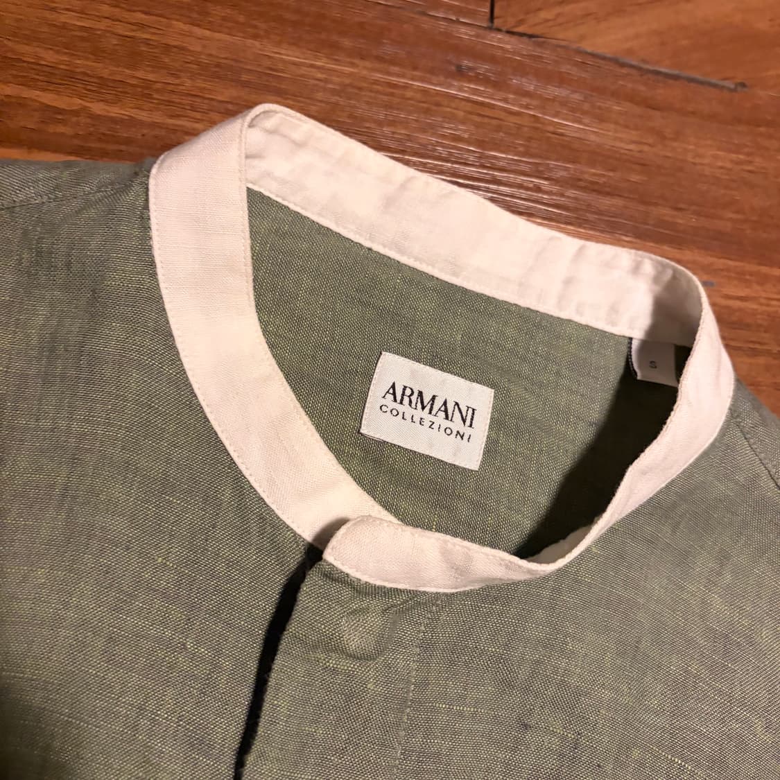 ARMANI COLLEZIONI 스탠드 카라 리넨 스냅 셔츠 상품이미지2