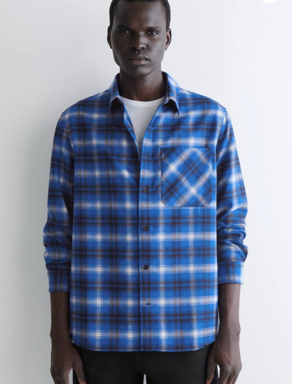 [L] COS 릴렉스드 체크 울 블랜드 셔츠 블루 상품이미지4