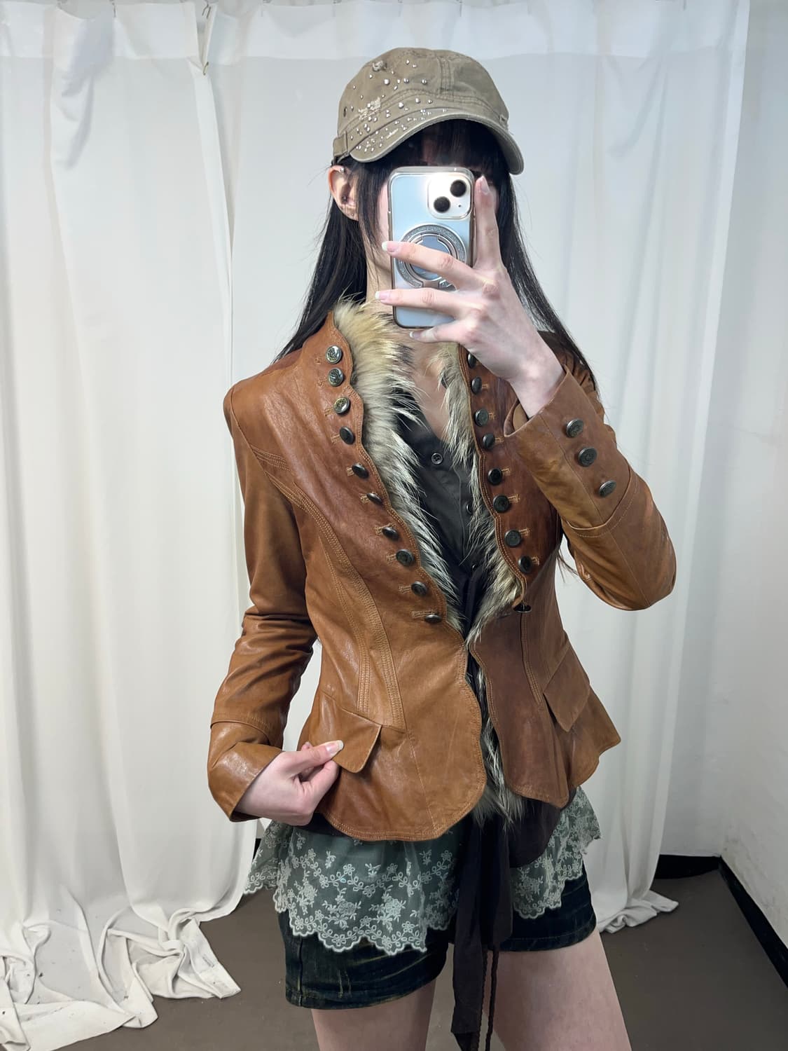 페어리 그런지st 퍼 트리밍 나폴레옹 레더 자켓 상품이미지5