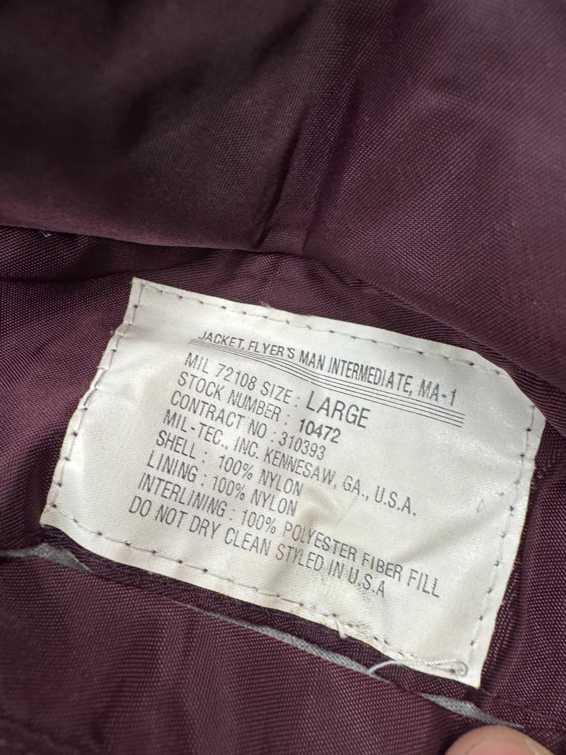 L)MIL-TEC 빈티지 버건디 MA-1 항공점퍼 상품이미지6